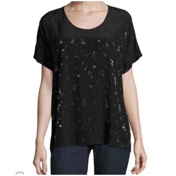 Eileen Fisher Falling Star Hand Beaded Silk Blouse Black Shirt Size XS - Picture 1 of 7